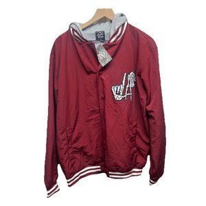 Original Deluxe Supply LA Skeleton Hand Hooded Varsity Jacket Brown/Tan Size 2XL